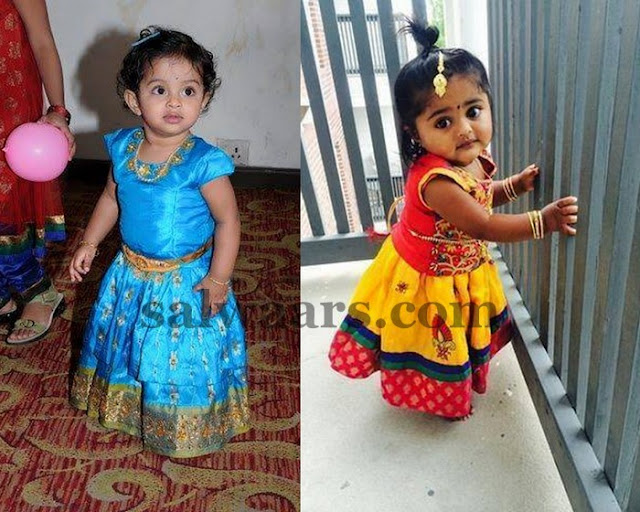 Cute Babies in Traditional Skirt Indian Dresses