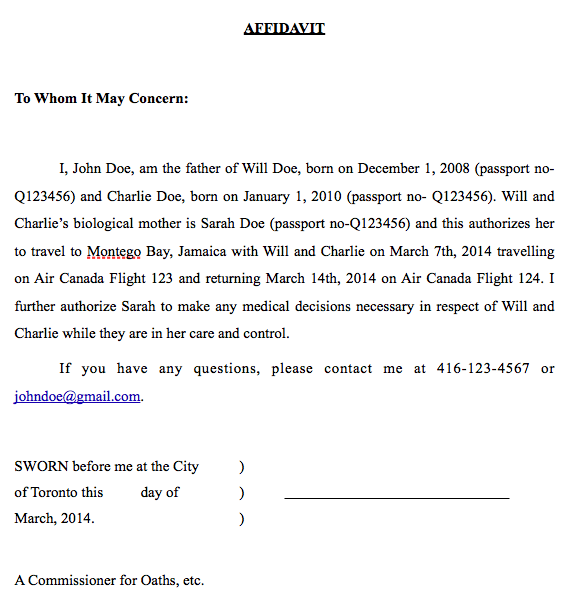 letter giving permission for medical care