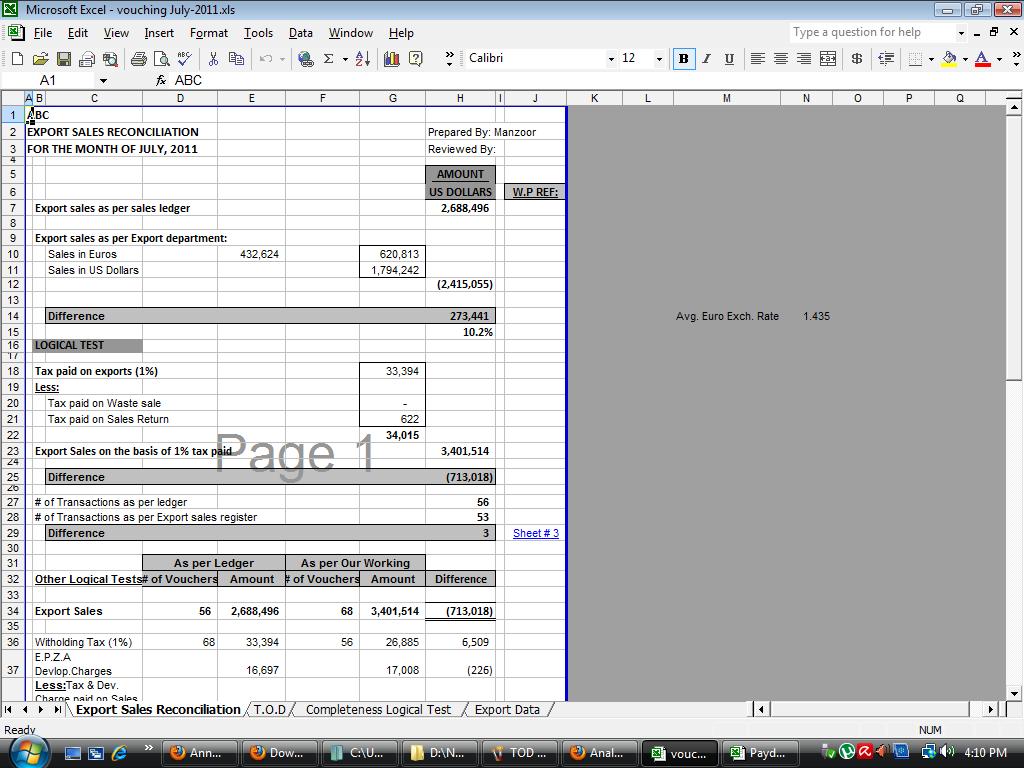 Internal Audit Working Papers Index