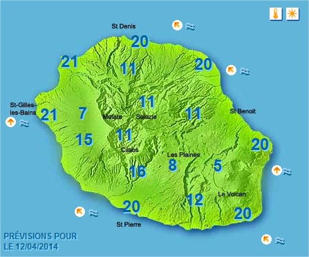 Prévisions météo Réunion pour le Samedi 12/04/14