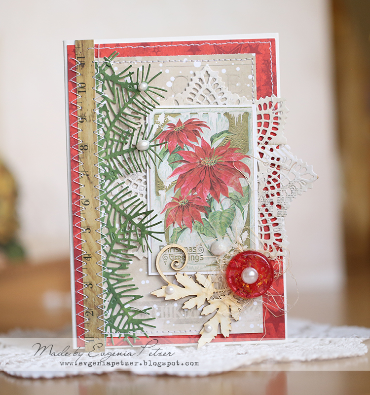 Poinsettia card by Evgenia Petzer using Bo Bunny Christmas Collage