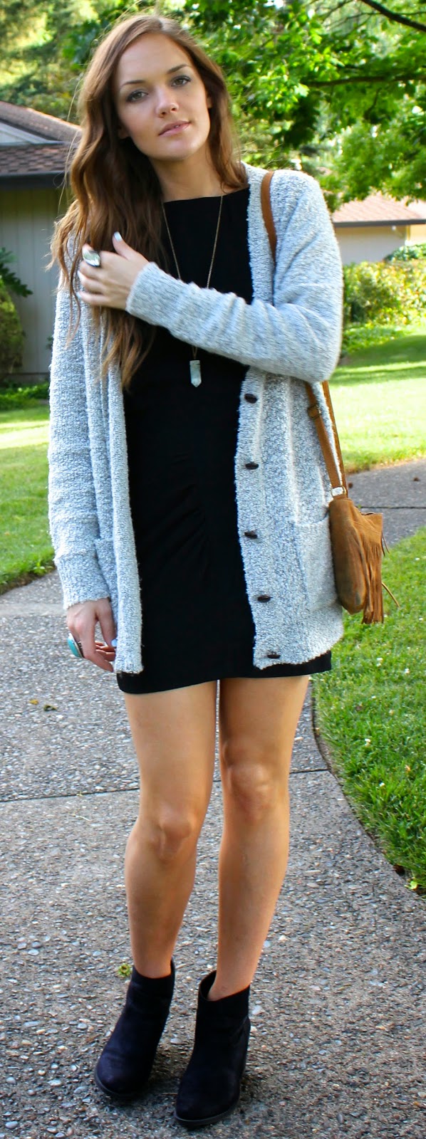 same chic new day black dress and blue denim