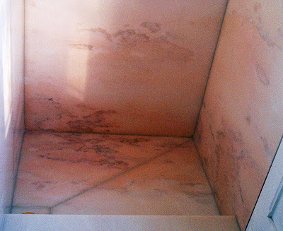 Shower with the Rose Aurora marble figuring matched