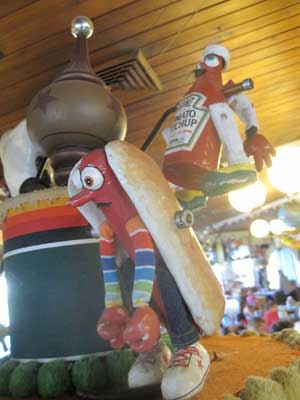 Papiere mache hot dog and Heinz ketchup bottle