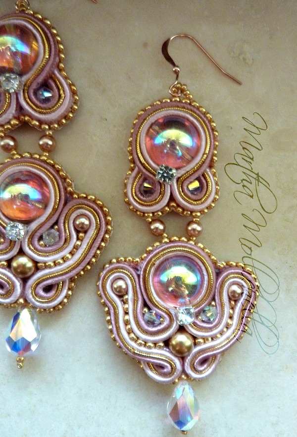 soutache earrings swarovski  pearls rose gold 14k 