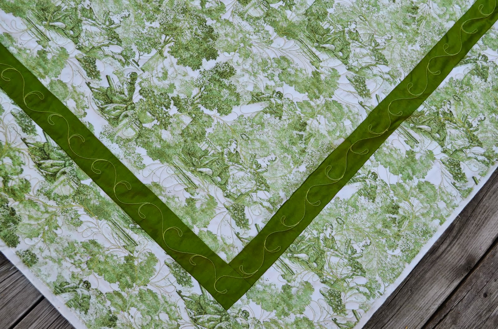 Rebecca's Designs Green/White Toile Quilt For DIL