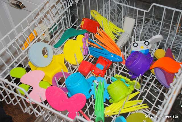 You can wash your bath toys in the dishwasher! Brilliant,  and they get sanitized as well.