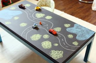 /></a></div> <p><br/> 61. Repaint a coffee table with chalk board paint. Draw a road, game boards, self portraits, work out homework problems, or just let the kids go wild. It will keep them entertained for hours. <a href=