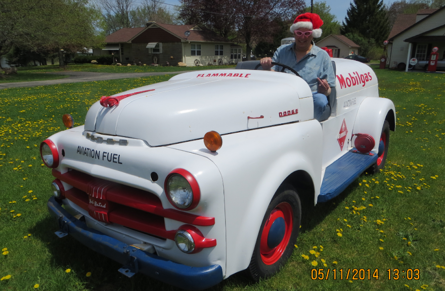 Santa's helper Dan Boyle in a Weird Dodge truck in Geneva Ohio.