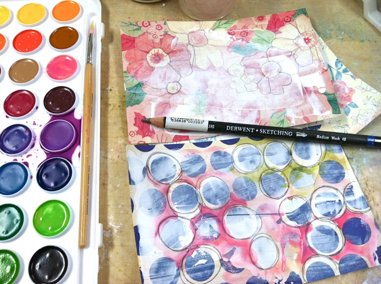 Mish Mash Flower card...mixed media + Pan Pastels