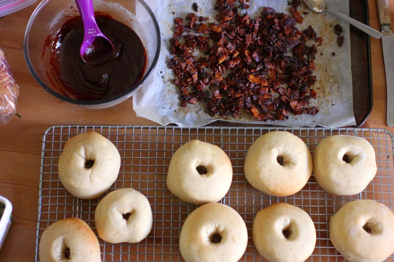 Green Gourmet Giraffe Smoky coconut bacon and chocolate topped doughnuts