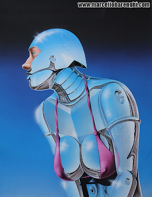 Illustration airbrush hyperrealistic drawing Sexy Robot