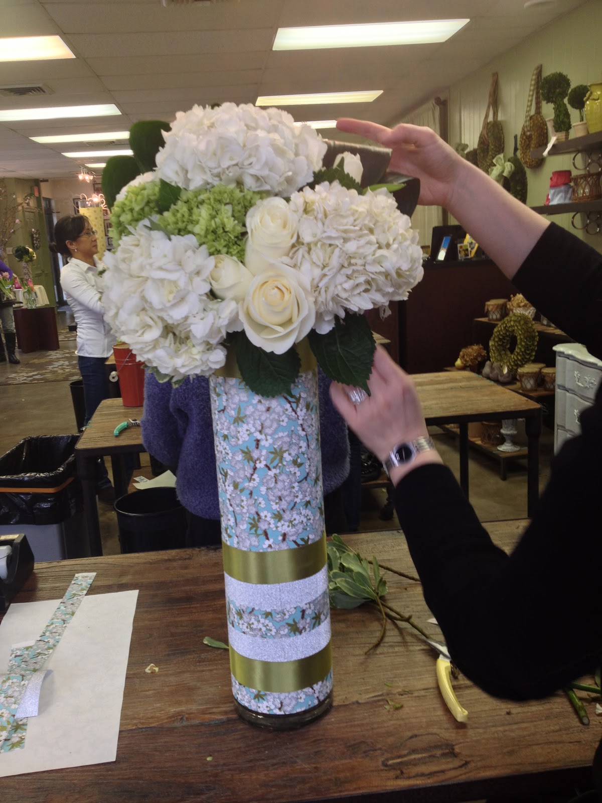 Helen Olivia Flowers Embellishing Vases Floral Design Class