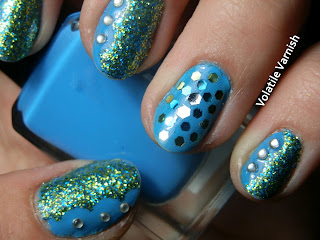 Blue-green-glitter-rhinestones-mani