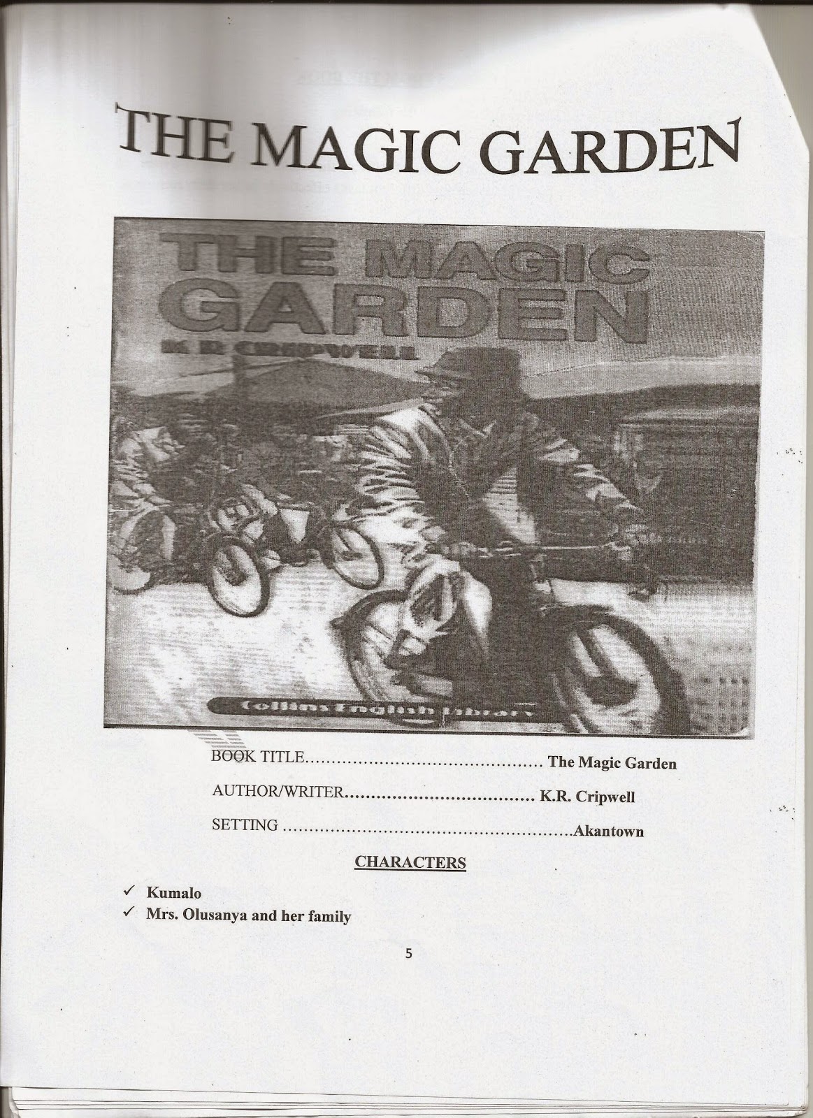 Mwl Japhet Masatu Blog The Magic Garden English Language Form One Two