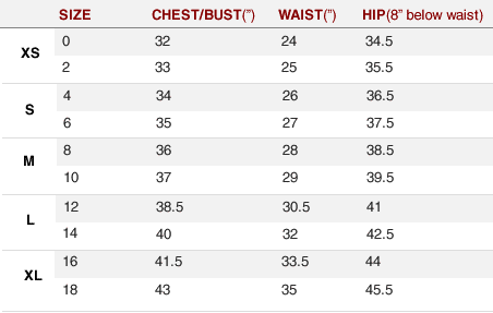 General Clothing Size Chart