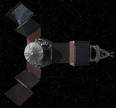 Juno spacecraft is shown deploying its three solar arrays in this artist concept.