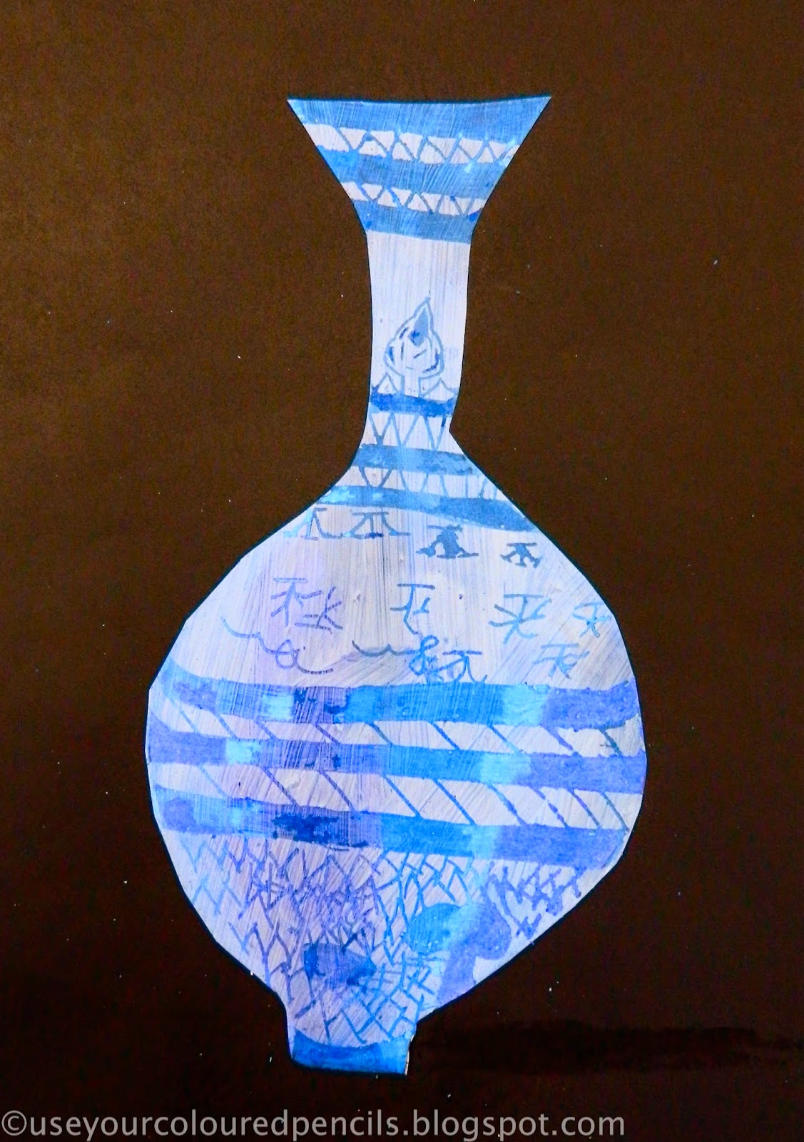 Use Your Coloured Pencils Ming Vase Scratch Art