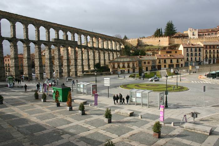 The Aqueduct of Segovia is a Roman aqueduct and one of the most significant and best-preserved ancient monuments left on the Iberian Peninsula. It is located in Spain and is the foremost symbol of Segovia, as evidenced by its presence on the city's coat of arms.
