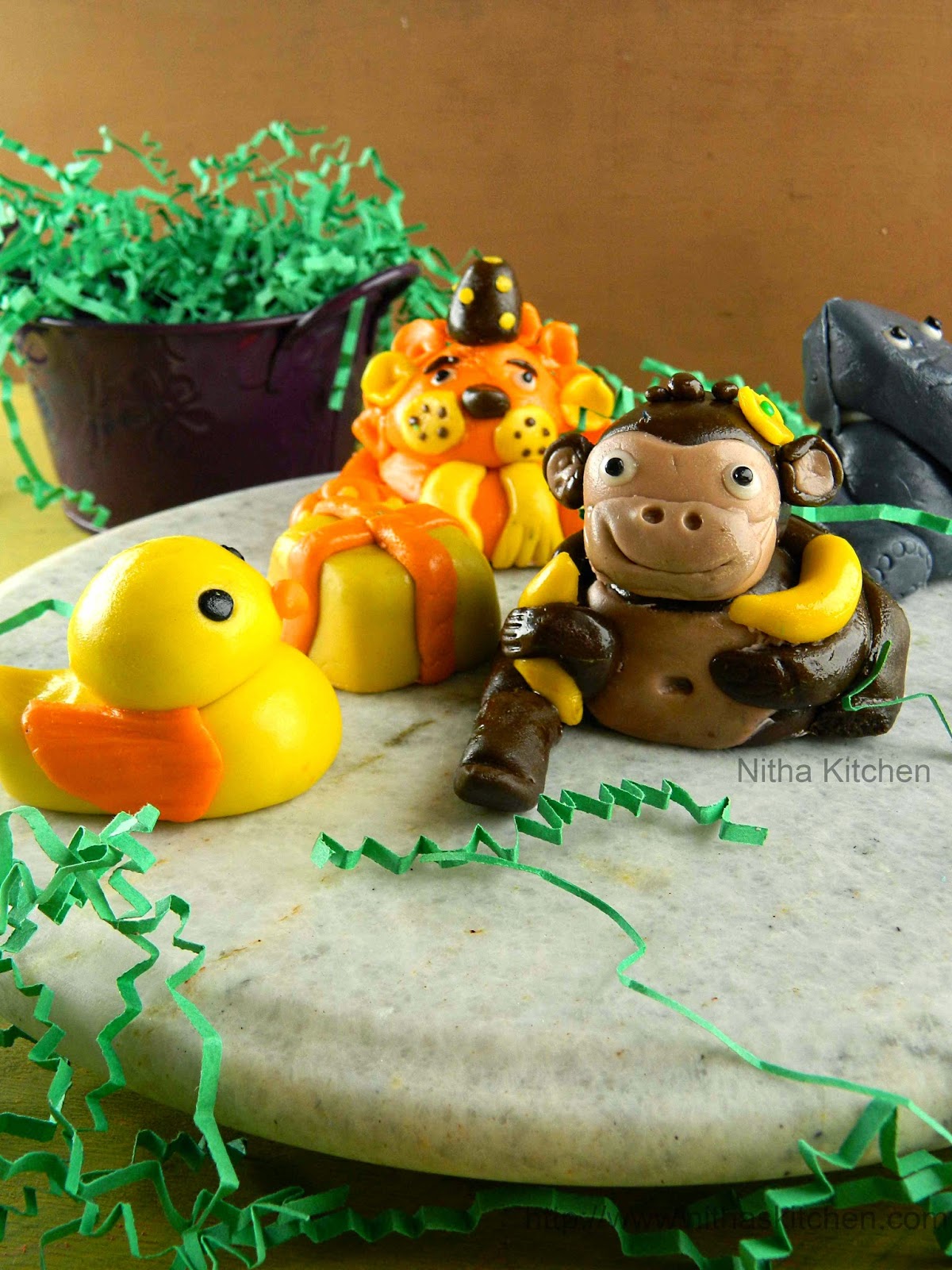 Nitha Kitchen How to make Animal Fondants for Jungle Theme Cake