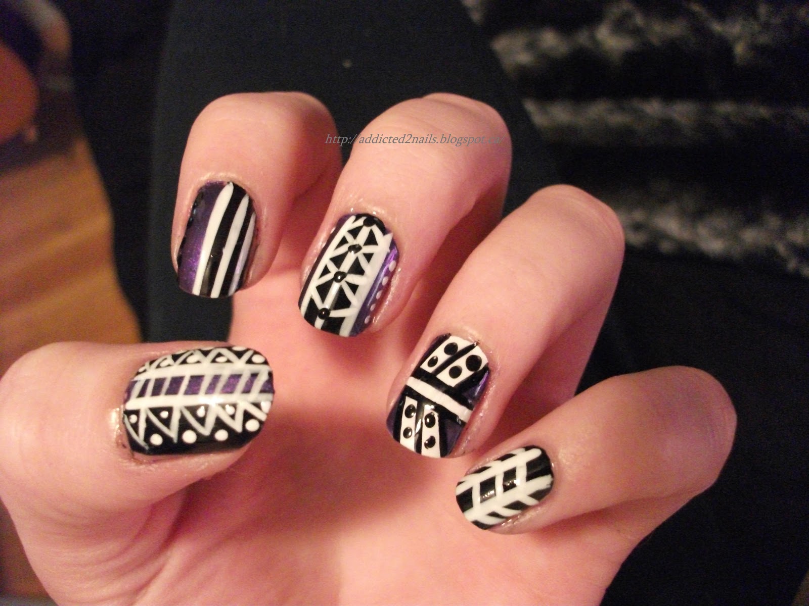 8. Black and White Aztec Nail Designs - wide 7