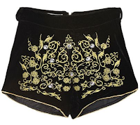 Black Beading Metallic Yoke Embroidery Shorts Black Beading Metallic Yoke Embroidery Shorts