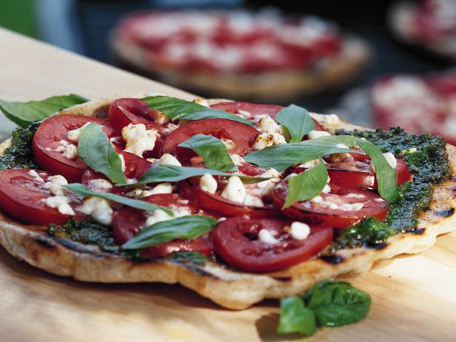 Grilled Pizza with Pesto, Tomatoes, and Feta