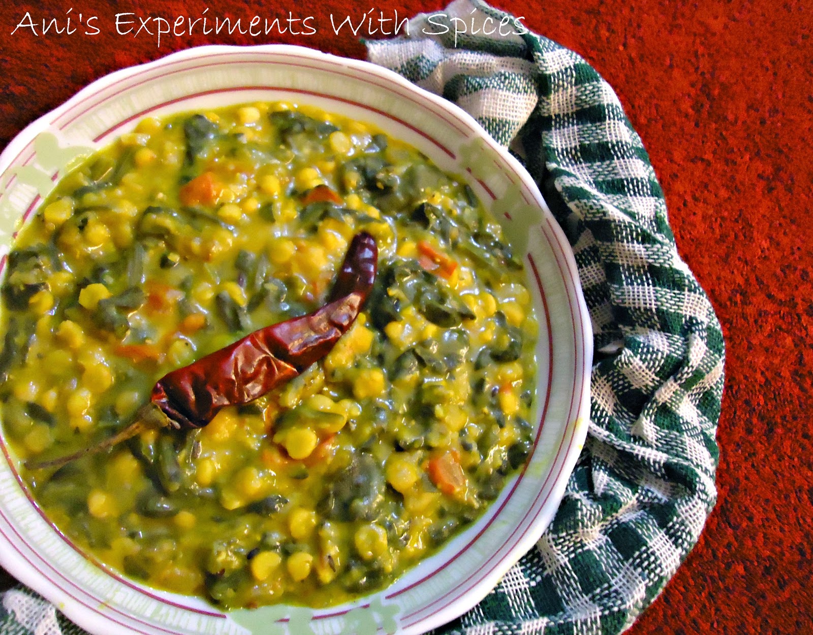 Ani's Experiments With Spices Chana Dal Palak (Split Yellow Chickpeas