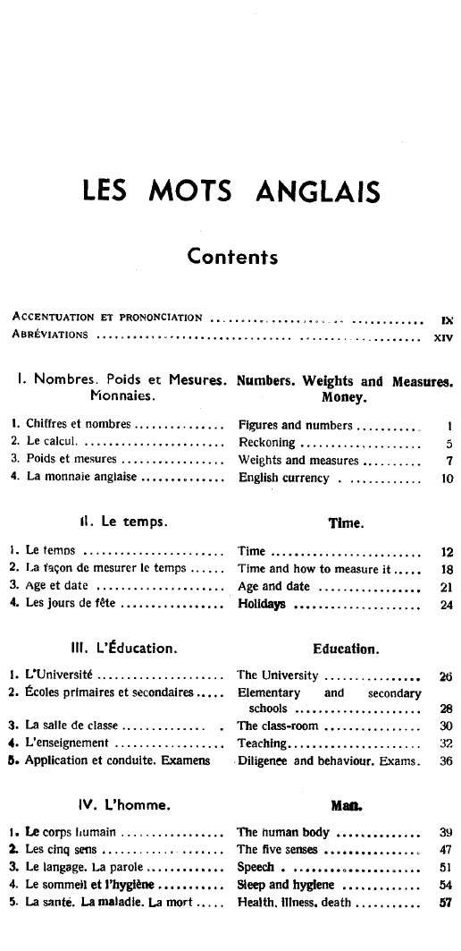 Manuels anciens Novion, Les Mots anglais