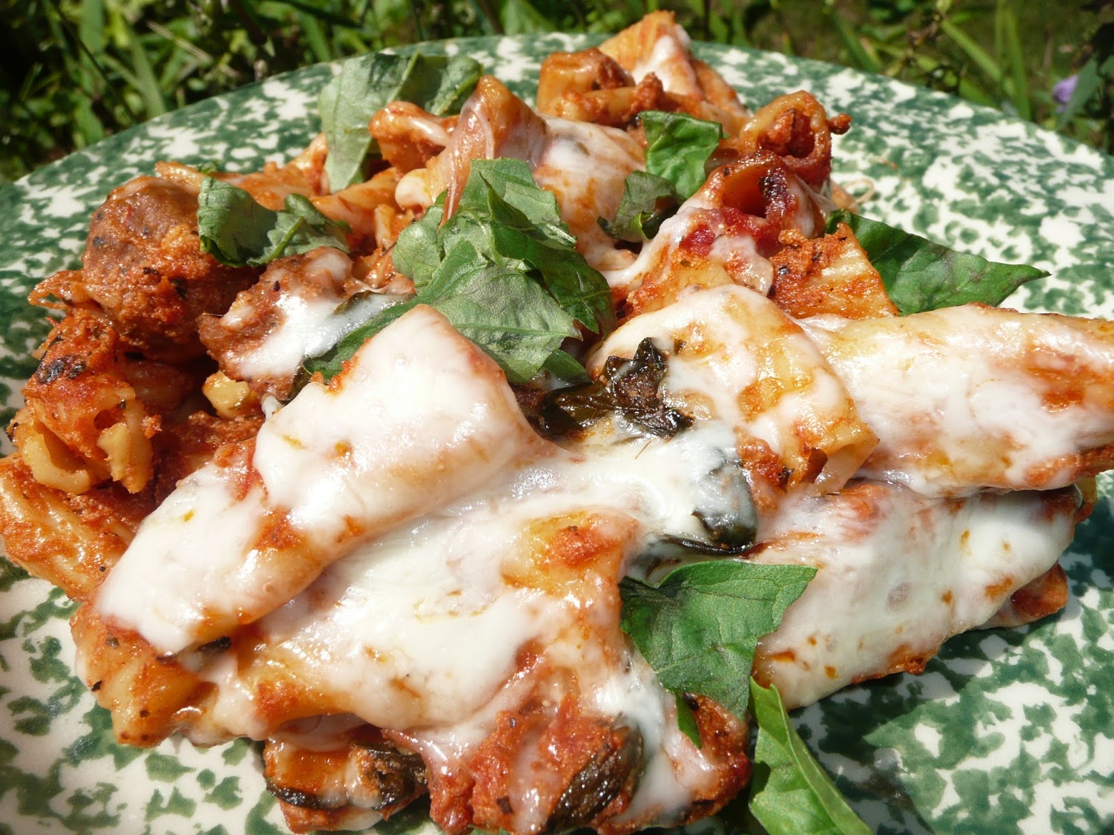 Everyday Dutch Oven No Boil Baked Ziti with Sausage and Basil