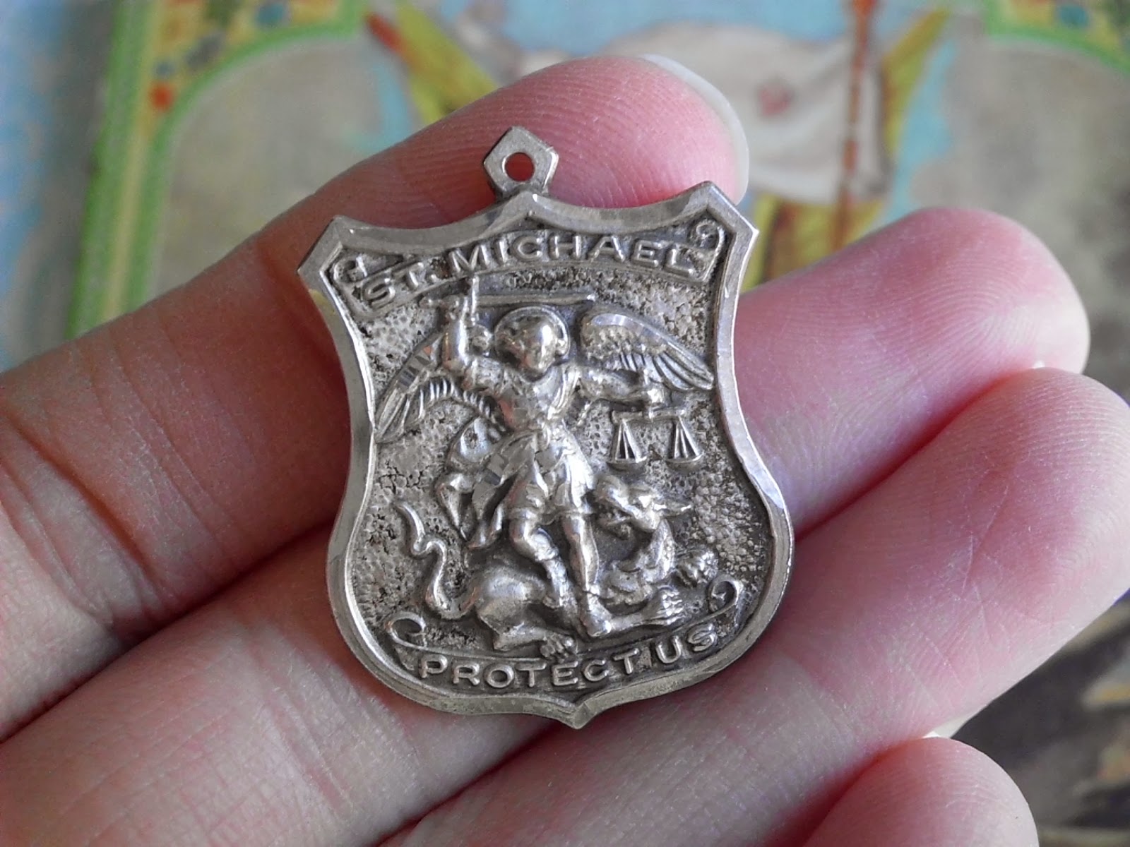 Vintage Religious Medals Vintage STERLING St Michael Religious Medal