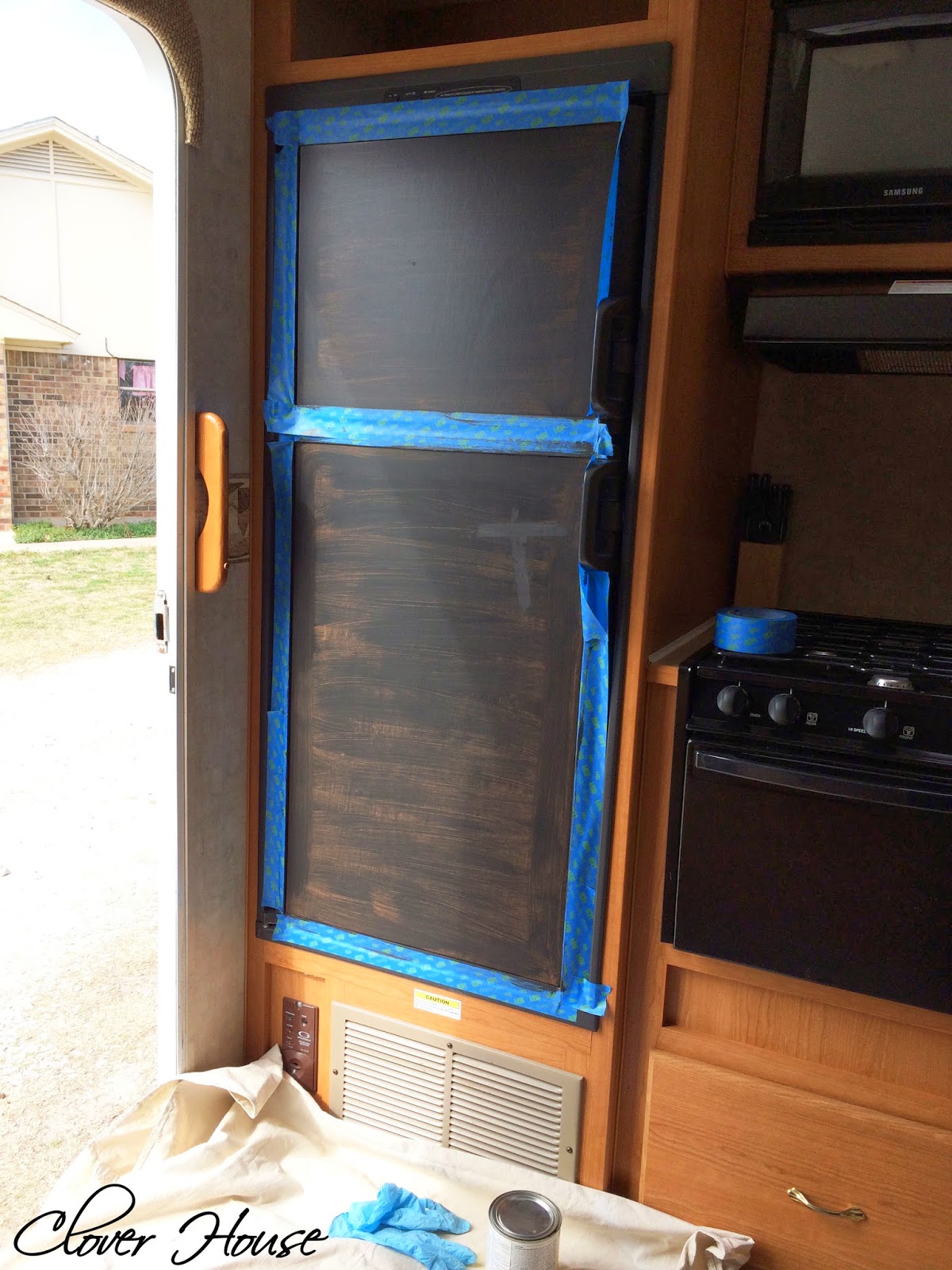 Clover House RV Fridge Makeover with Chalk Paint