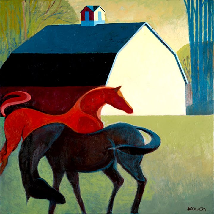 Alan Rauch Paintings Horse Play Horses Barn Landscape