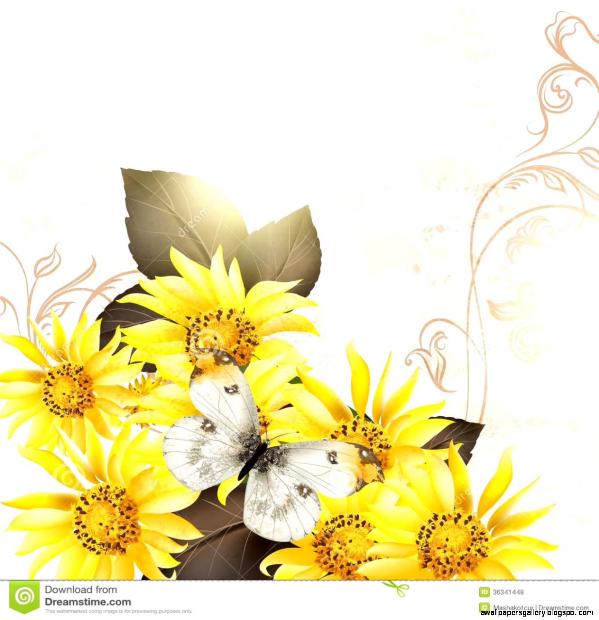 Grunge Vector Background With Yellow Flowers For Design Royalty Grunge Vector Background With Yellow Flowers For Design Royalty