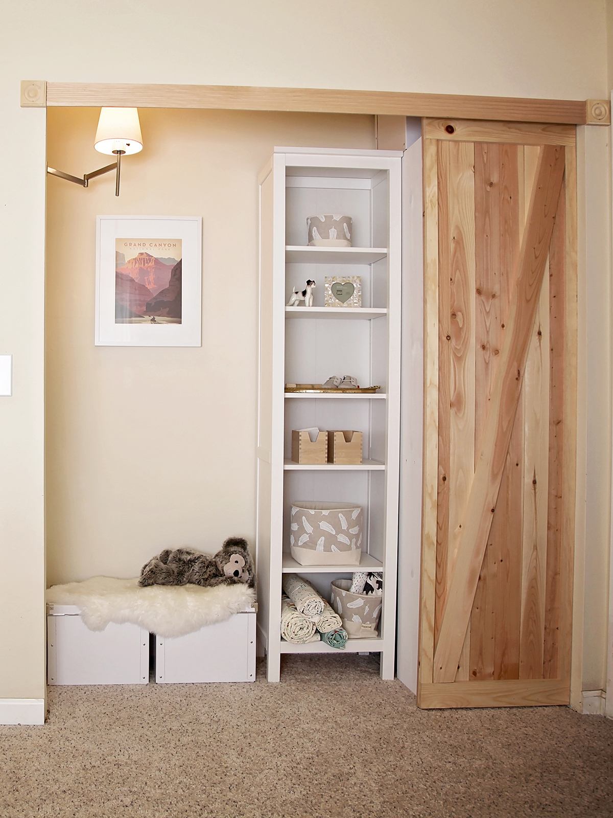 California Peach DIY Reading Nook & MiniCloset with Barn Door