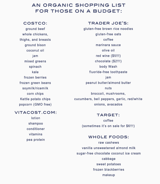 shopping list on a budget