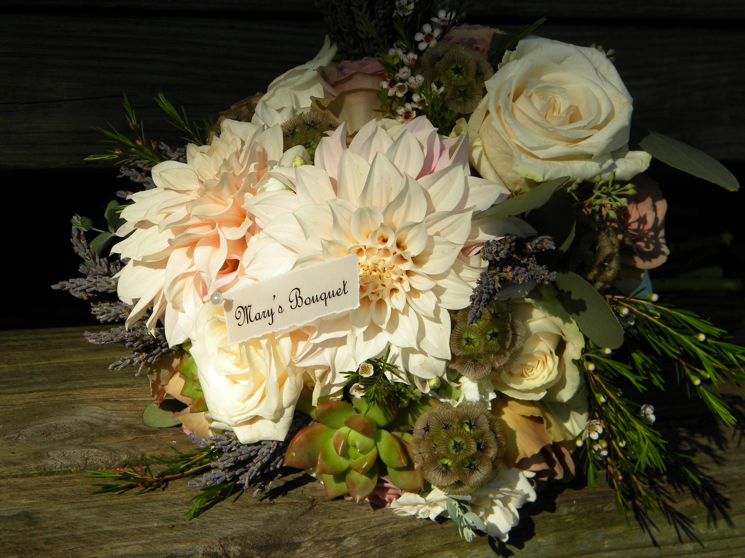 Wedding Flowers from Springwell Cafe Au Lait Dahlias and Amnesia Roses