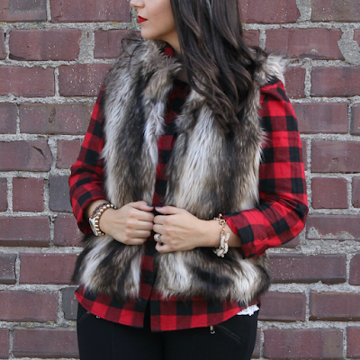 Buffalo Plaid Tunic online Fall Outfit Ideas Faux Fur Vest under $100
