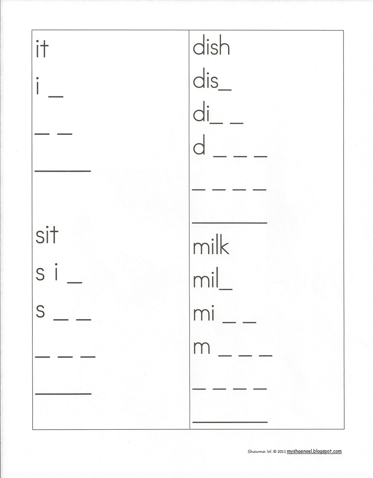 Learn and Grow Designs Website: Spelling List #1 Practice Pages - 1st Grade