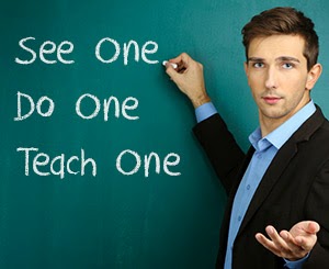 We can all take a cue from the medical profession when it comes to training new team members quickly.  Interns have a lot of ground to cover in a few short years so teaching hospitals have adopted the mantra of “see one, do one, teach one”. 