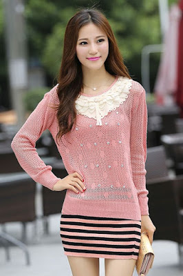 Model Sweater Korea Wanita Pink Modis Model Sweater Korea Wanita Pink Modis