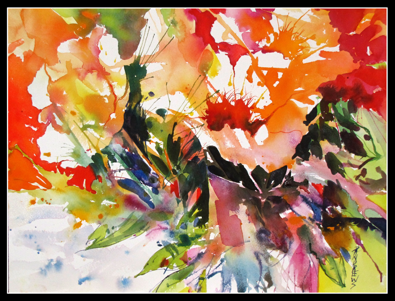 Daily Painters Abstract Gallery Bountiful..Abstract Floral..Watercolor