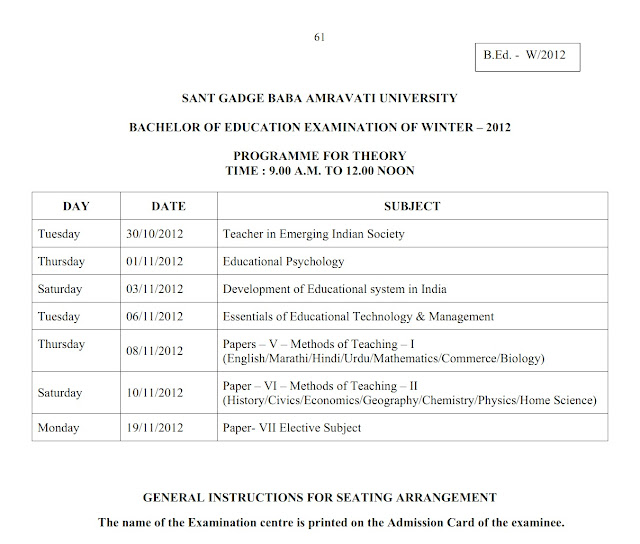 B.Ed. Winter 2012 Timetable SGBAU