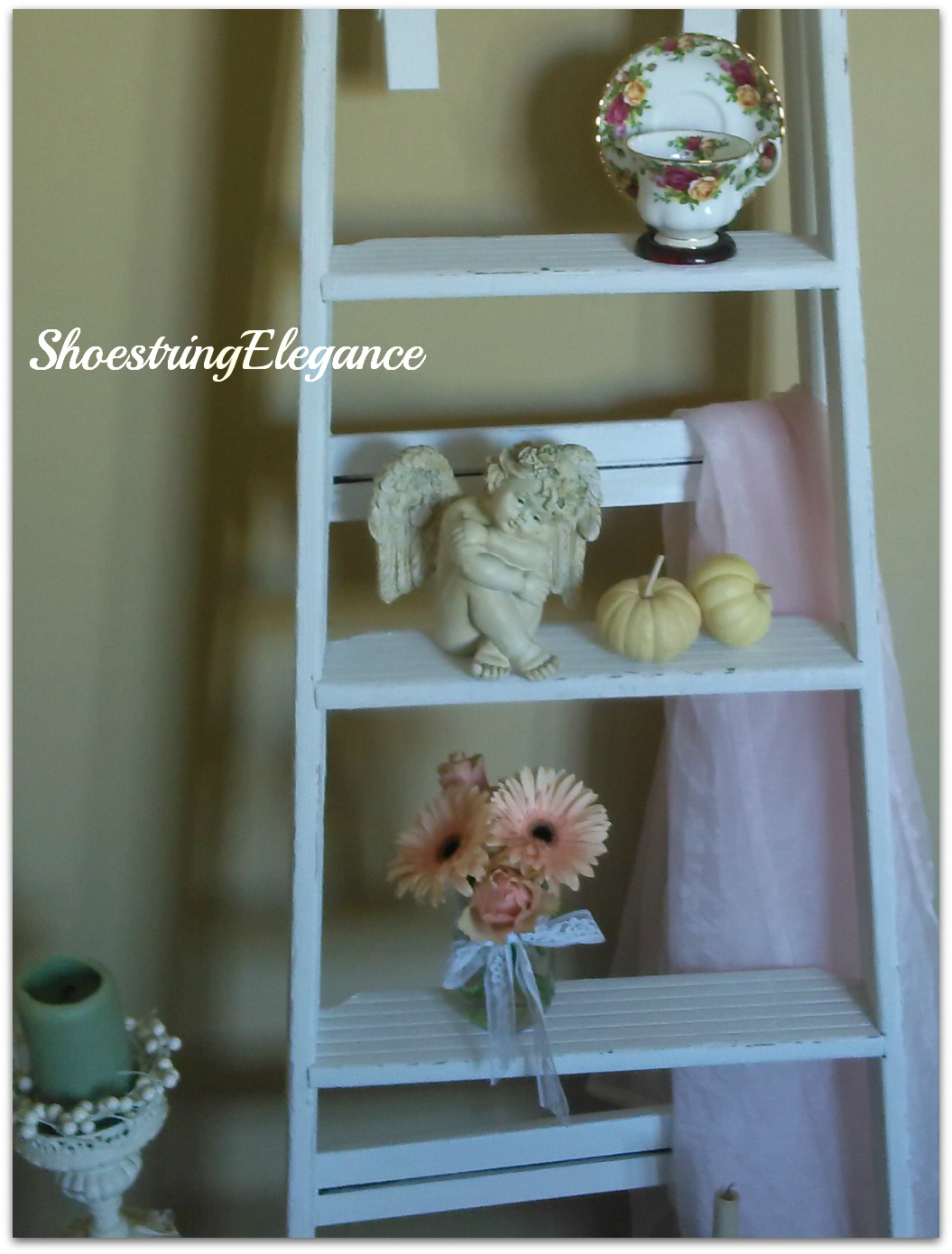 Shoestring Elegance Ladder DisplayDone with Chalk Paint, Of course!