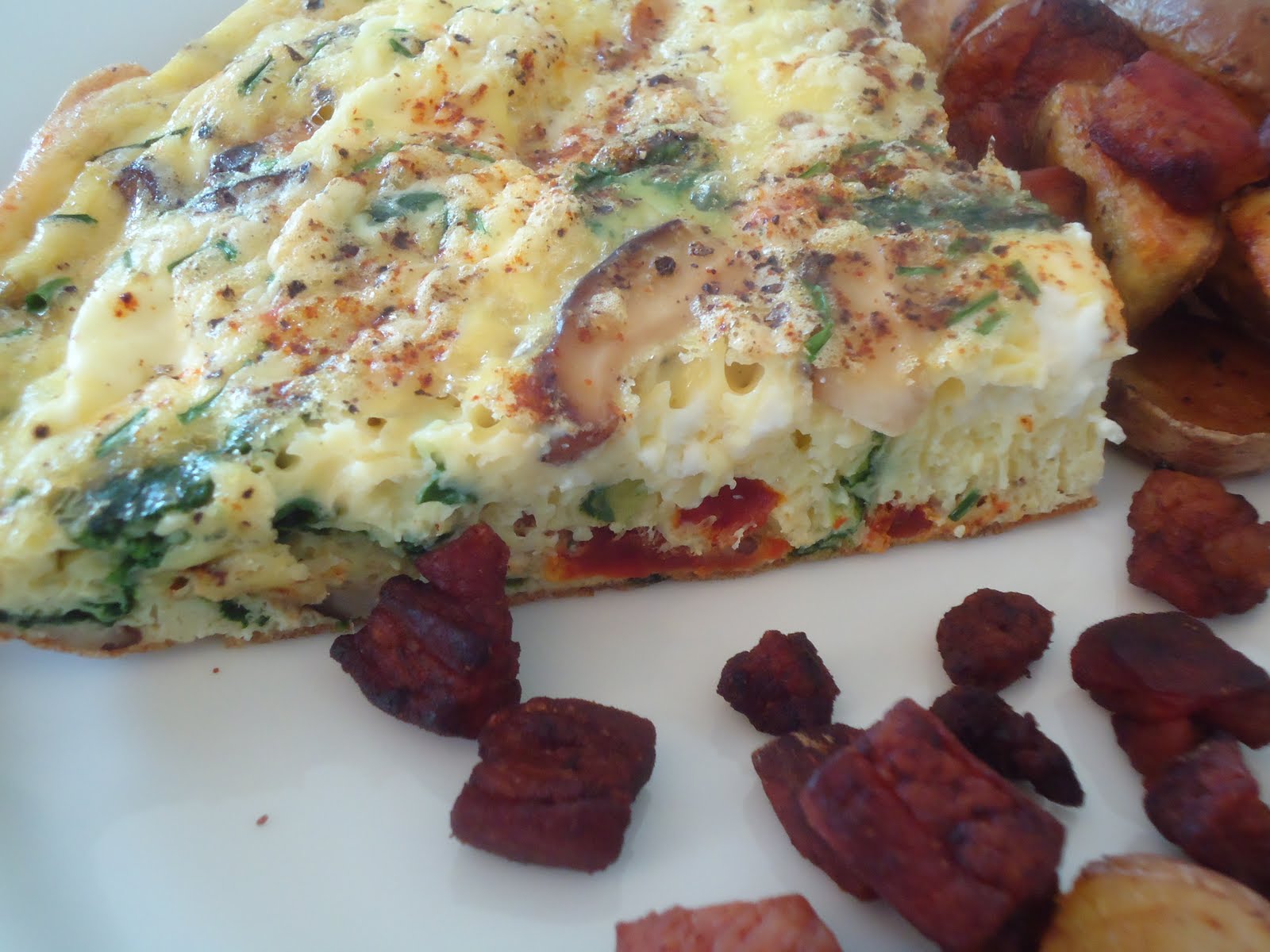 FIVE O'CLOCK FOOD Breakfast Frittata with Pancetta, Mushrooms, Spinach