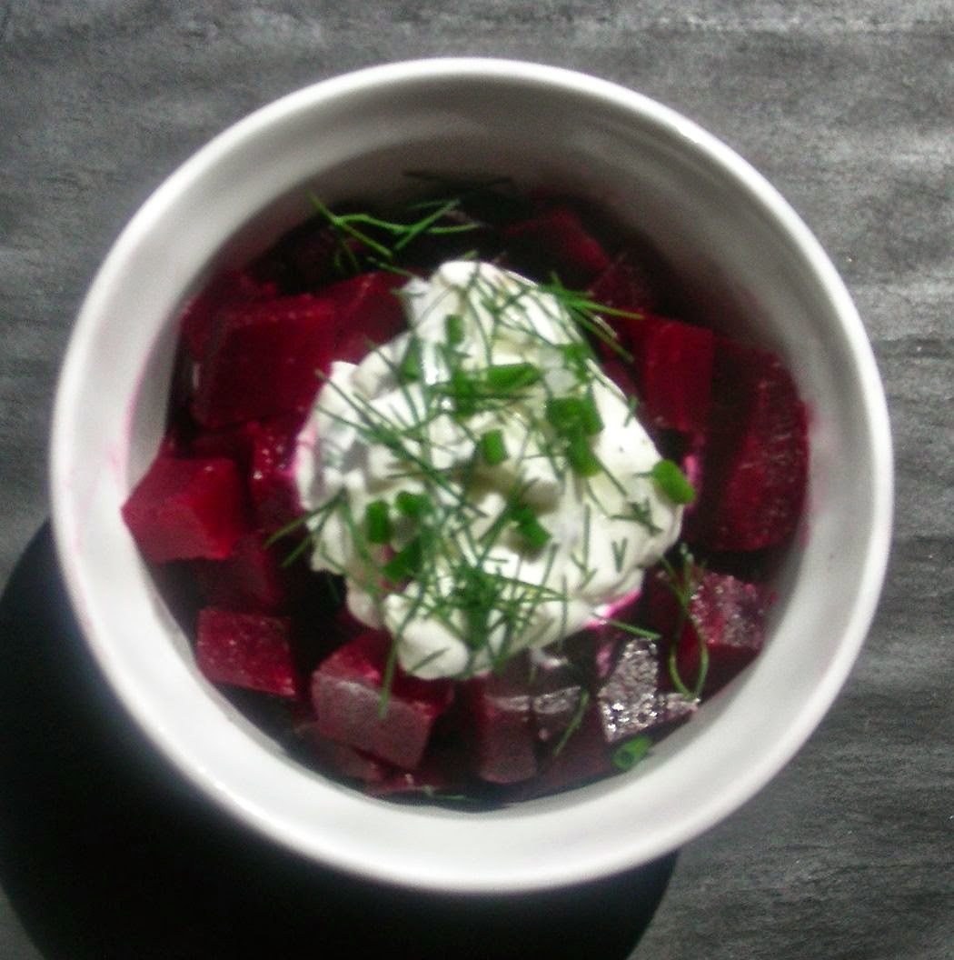 Meatless Monday Cubed Cold Beets with Sour Cream, Dill and Chives
