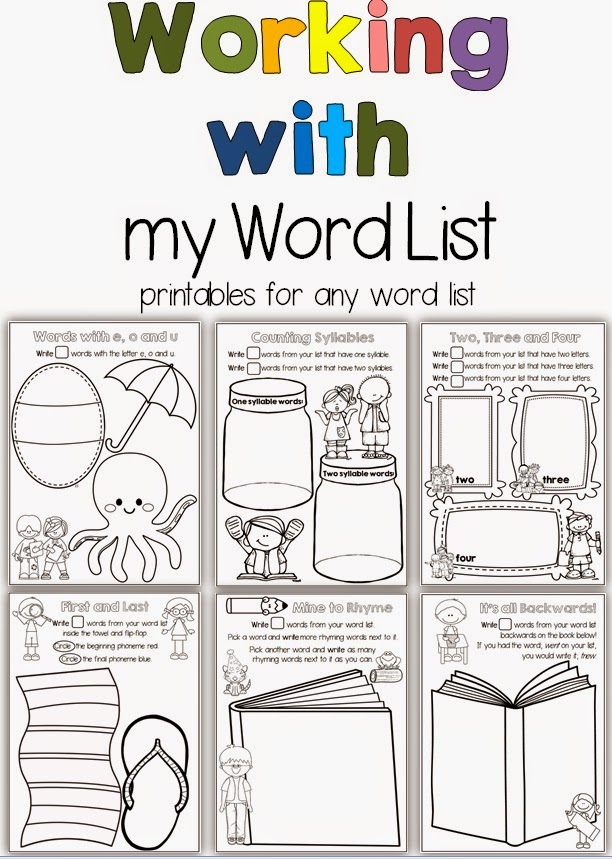 Working on Words Printables for any Word List Clever Classroom