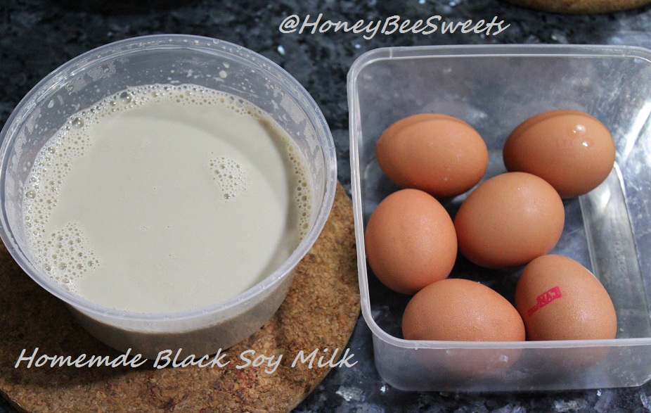 Honey Bee Sweets Homemade Egg Tofu using Black Soy Beans Milk