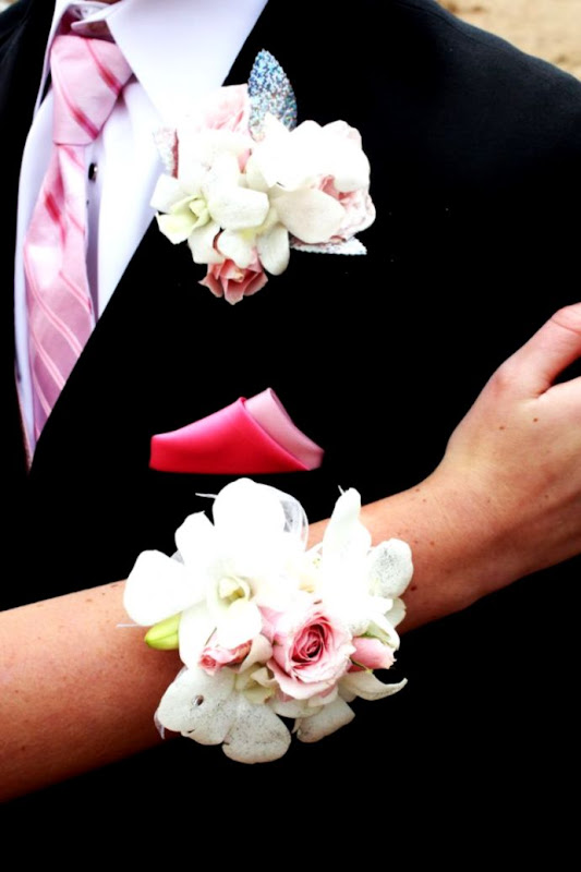 Prom BLING Wrist Corsage matching Boutonniere White Orchids Prom BLING Wrist Corsage matching Boutonniere White Orchids