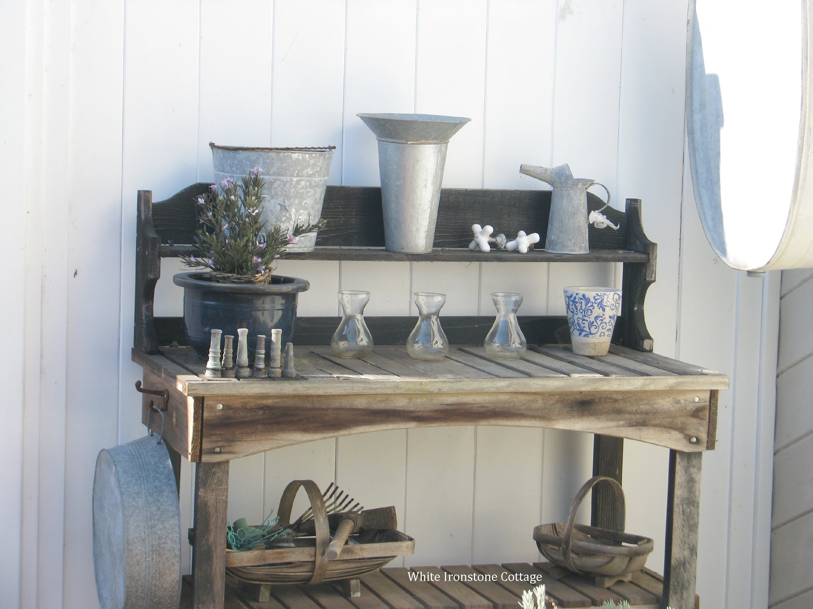 Potting Bench White Ironstone Cottage